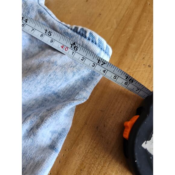 Black Heart Med Acid Washed Denim Dress Heart Pockets Adjustable Full Button - Picture 6 of 9